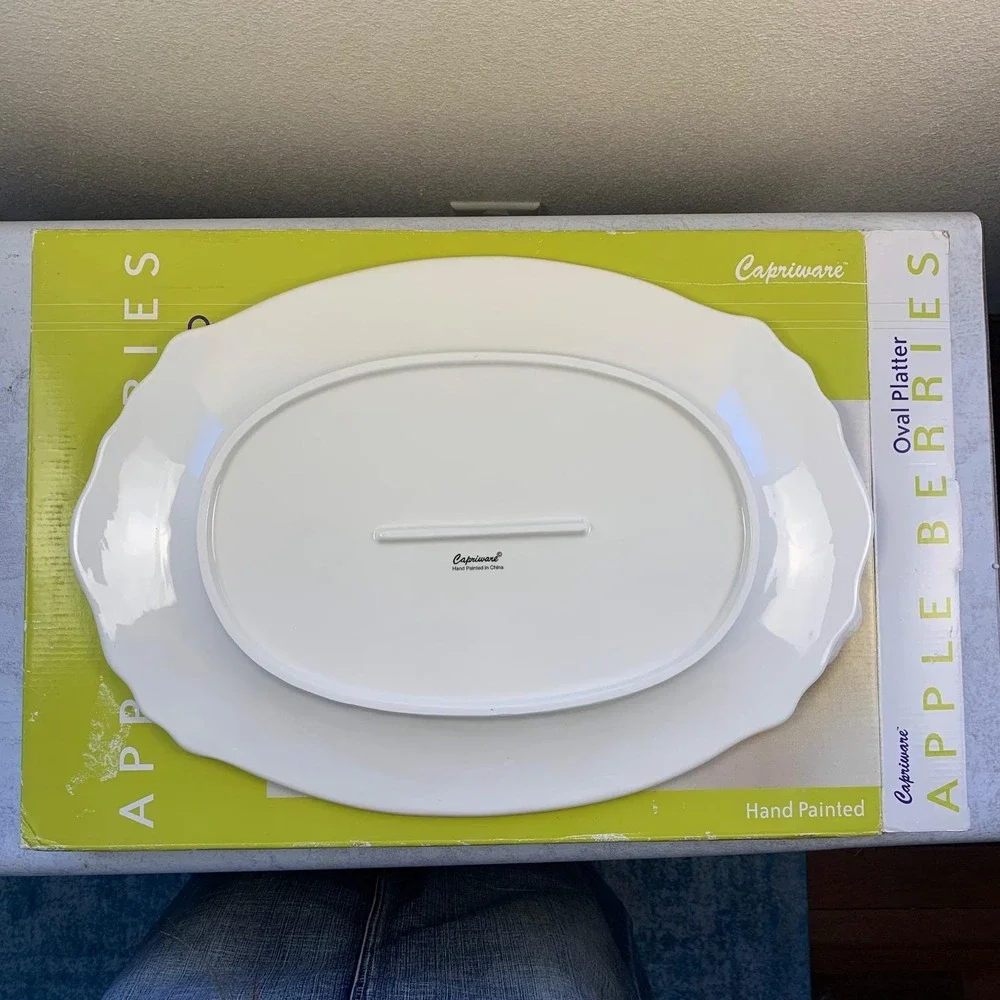 NEW Capriware Apple Berries Oval Serving Platter Dish 18x13 Hand Painted, in Box